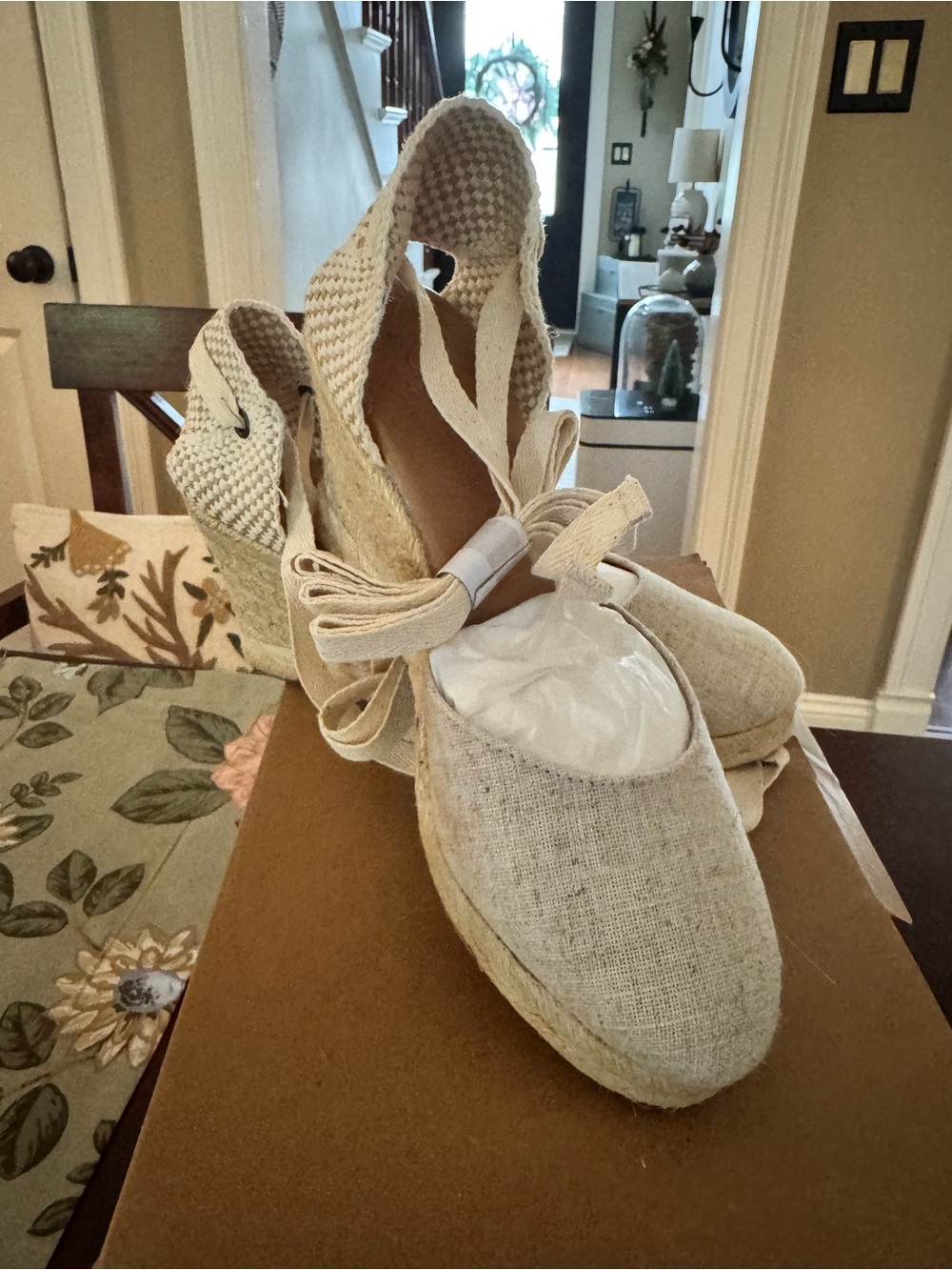 J. Crew Factory metallic khaki Lace-Up Espadrille Wedge